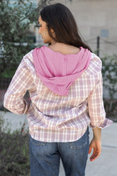Women’s Plaid Checker Button Up Hooded Shacket | Zarnesh